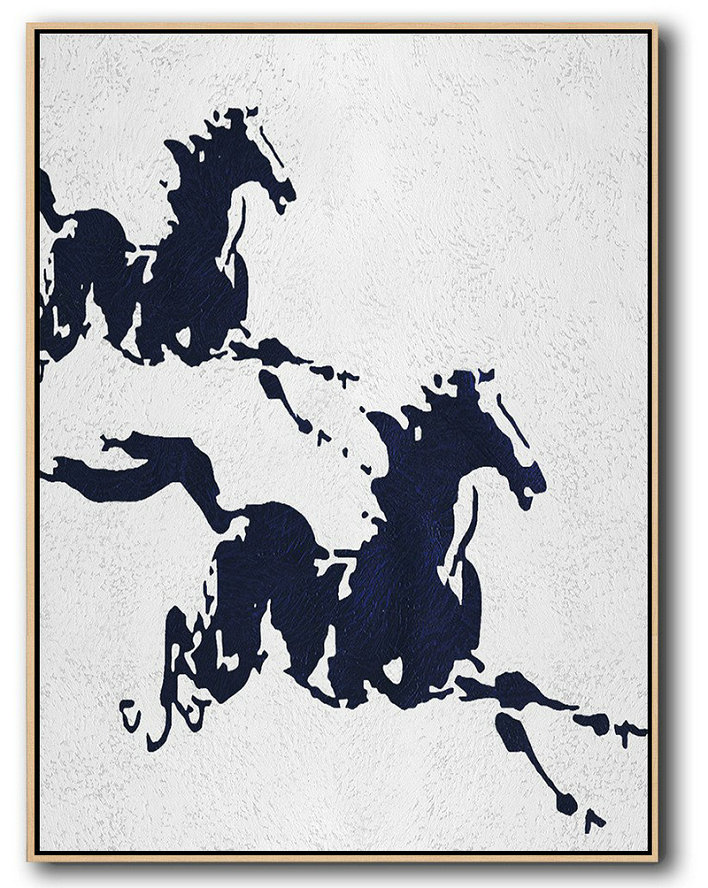 Large Abstract Painting,Buy Hand Painted Navy Blue Abstract Painting Online,Living Room Canvas Art